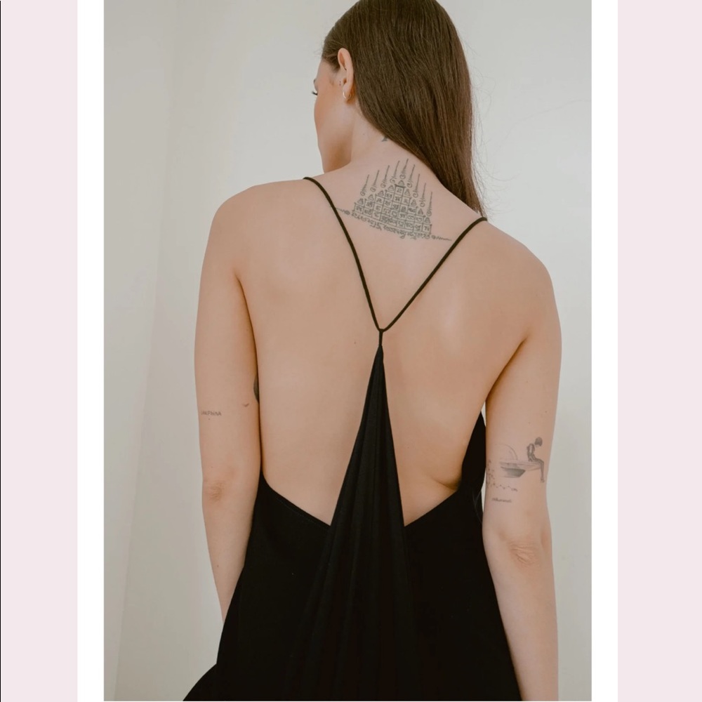 Black Slip Midi Dress with Spaghetti Straps - Picture 4 of 16